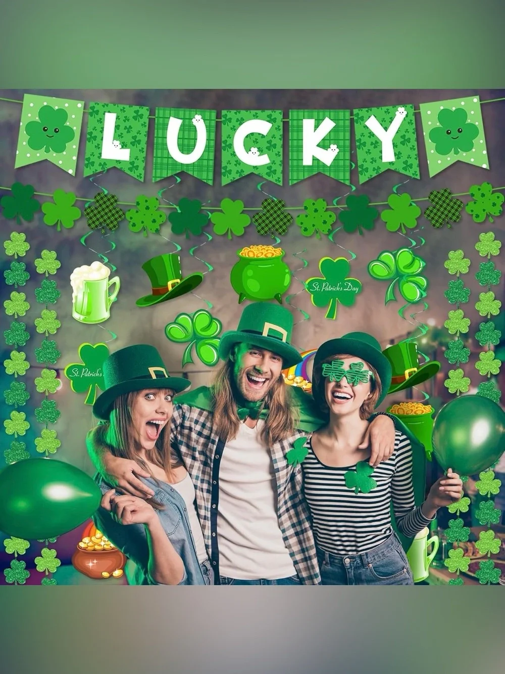 30 Piece St. Patrick's Day Hanging Decoration Set, 'Lucky' Banner